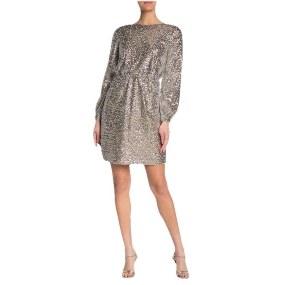 Julia Jordan Silver Sequin Fit & Flare Elastic Waist Dress Size 12